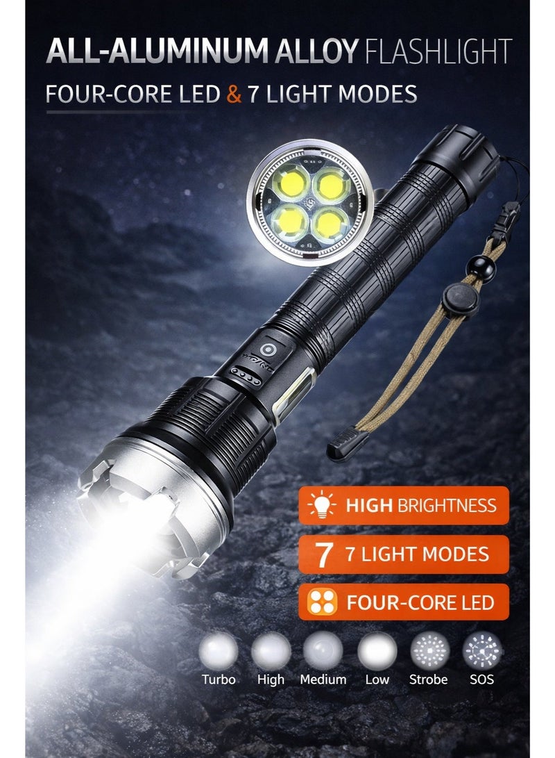 AHAKAC 26500 mAh Battery Five hours of battery life-9000 Lumens High-Intensity Flashlight-Aluminum Alloy Body - USB Rechargeable Zoom Long-Range Outdoor Handheld Flashlight - Image 4